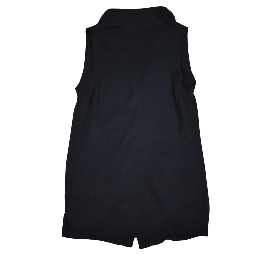 Banana Republic Womens M Black Long Button Knit Sweater Vest Academia Preppy